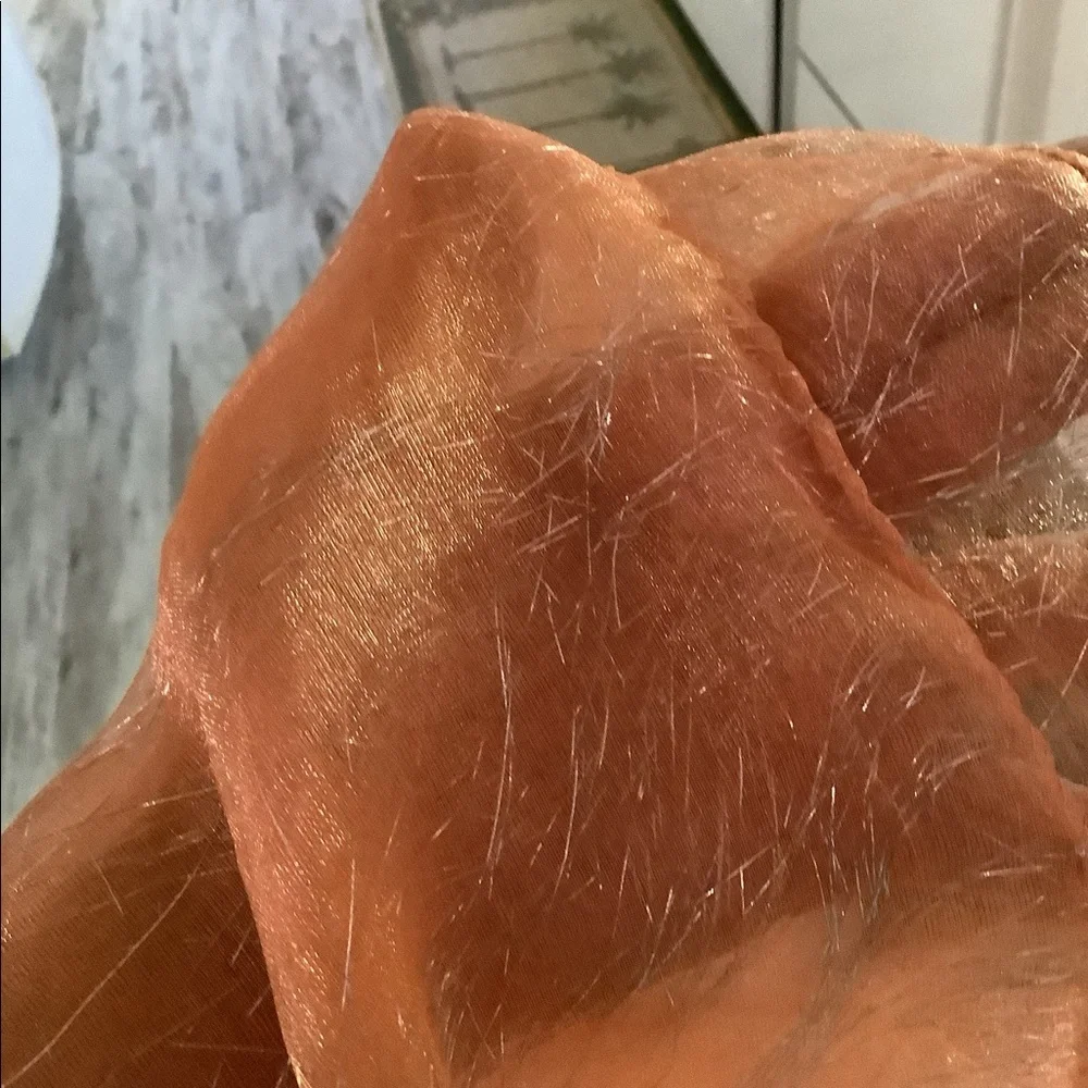 Scarf silk look silver sparkles versatile peach can be worn many ways. 72”x20”